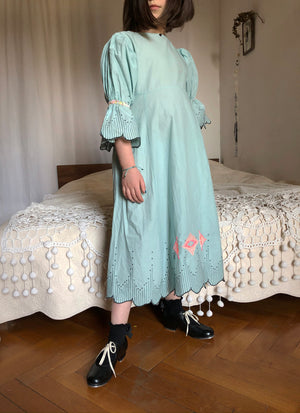 Aqua embroidered batiste dress